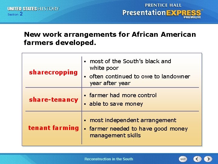 Chapter Section 2 25 Section 1 New work arrangements for African American farmers developed.