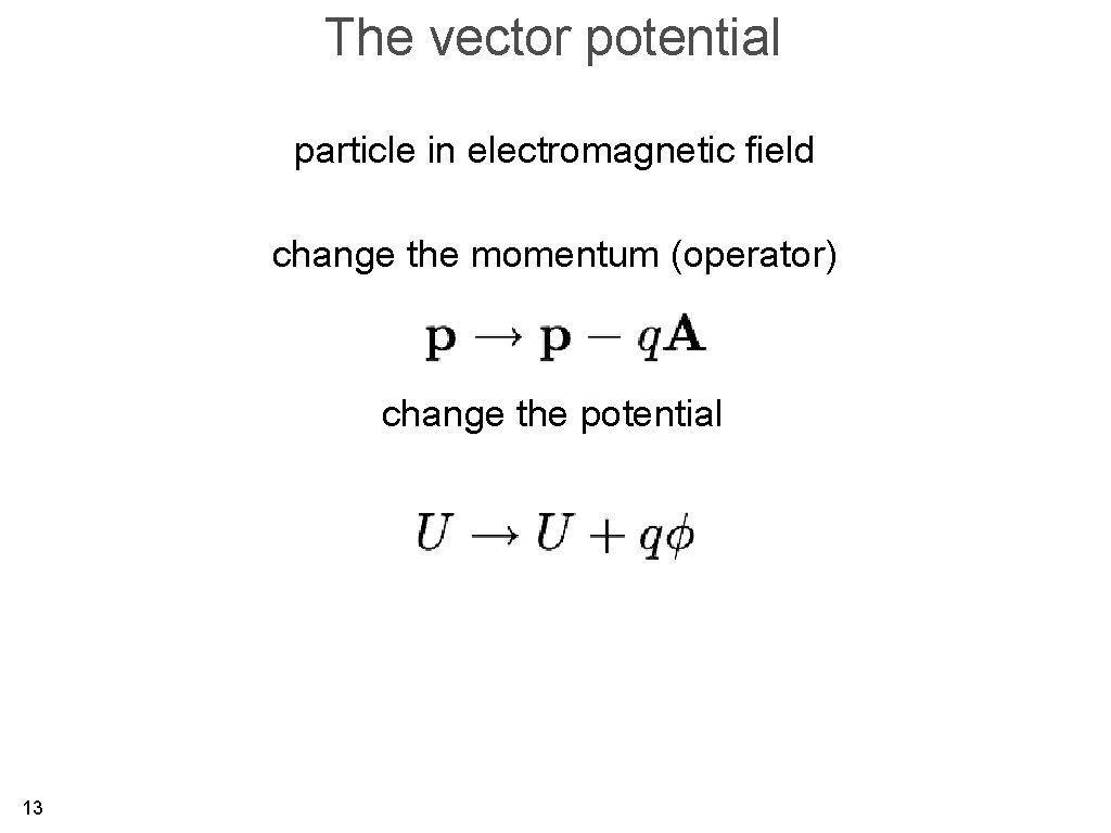 The vector potential particle in electromagnetic field change the momentum (operator) change the potential