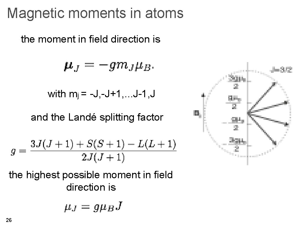 Magnetic moments in atoms the moment in field direction is with mj = -J,