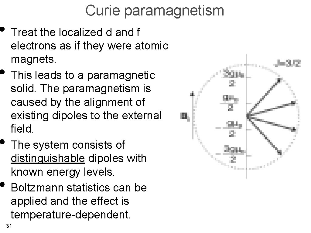 Curie paramagnetism • Treat the localized d and f • • • electrons as