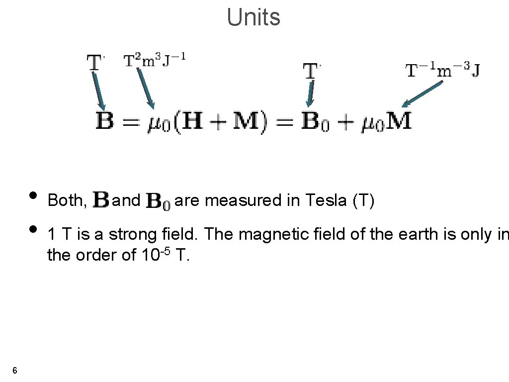 Units • Both, and are measured in Tesla (T) • 1 T is a