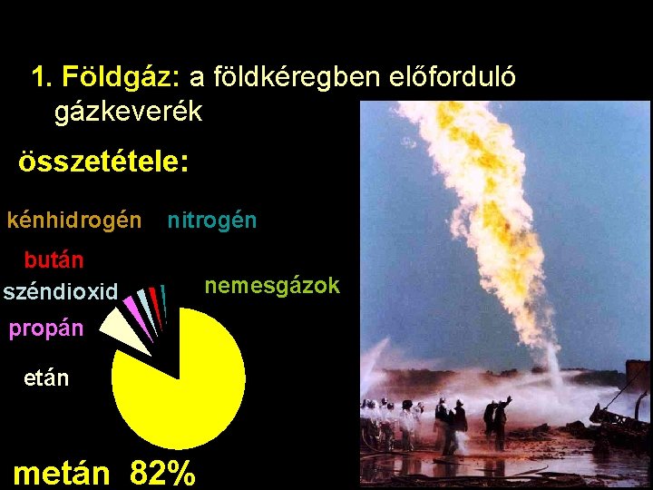 1. Földgáz: a földkéregben előforduló gázkeverék összetétele: kénhidrogén bután széndioxid nitrogén pentán széndioxid propán