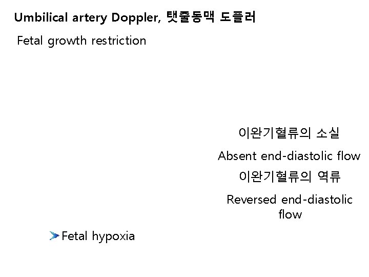 Umbilical artery Doppler, 탯줄동맥 도플러 Fetal growth restriction 이완기혈류의 소실 Absent end-diastolic flow 이완기혈류의