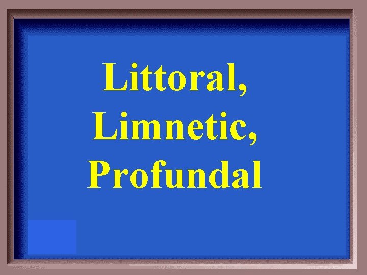 Littoral, Limnetic, Profundal 