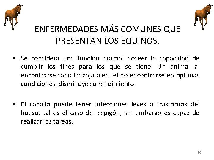 ENFERMEDADES MÁS COMUNES QUE PRESENTAN LOS EQUINOS. • Se considera una función normal poseer