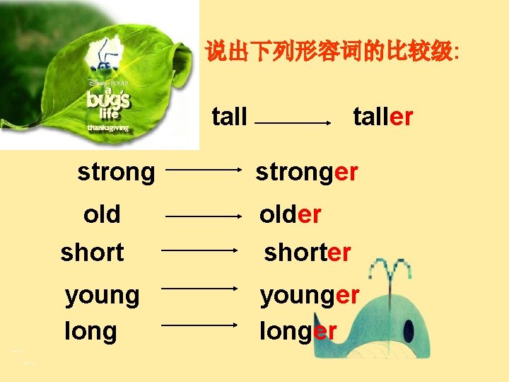说出下列形容词的比较级: tall strong 绿色圃中小学教育网 taller stronger old short older shorter young long younger longer