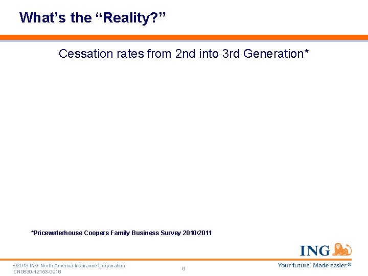 What’s the “Reality? ” Cessation rates from 2 nd into 3 rd Generation* *Pricewaterhouse