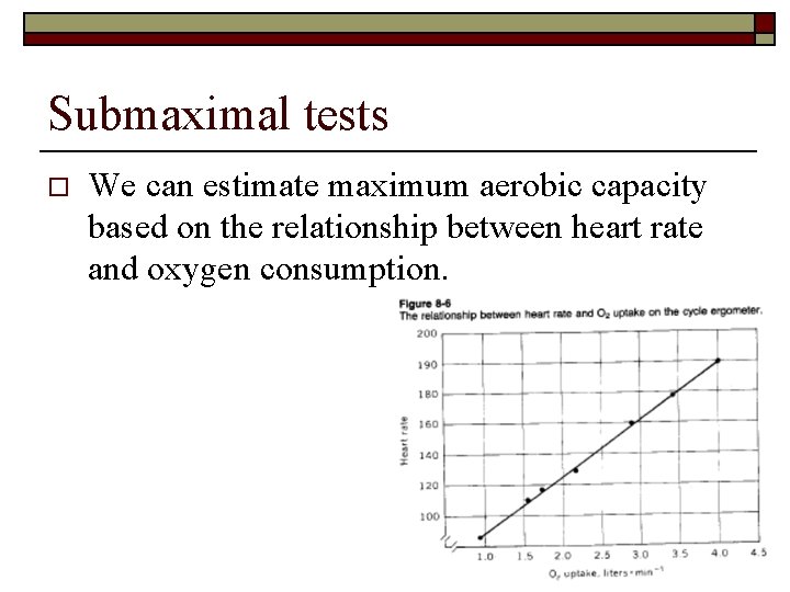 Submaximal tests o We can estimate maximum aerobic capacity based on the relationship between