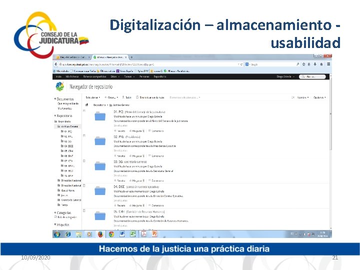 Digitalización – almacenamiento usabilidad 10/09/2020 21 