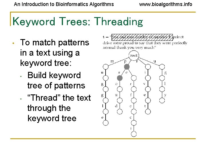 An Introduction to Bioinformatics Algorithms www. bioalgorithms. info Keyword Trees: Threading • To match An Introduction to Bioinformatics Algorithms www. bioalgorithms. info Keyword Trees: Threading • To match
