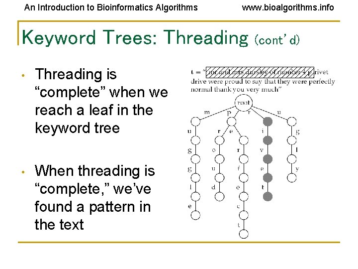 An Introduction to Bioinformatics Algorithms www. bioalgorithms. info Keyword Trees: Threading • Threading is