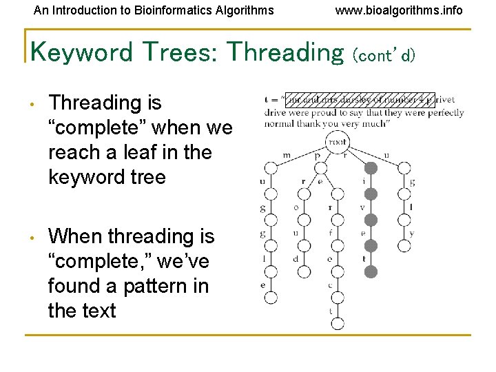 An Introduction to Bioinformatics Algorithms www. bioalgorithms. info Keyword Trees: Threading • Threading is An Introduction to Bioinformatics Algorithms www. bioalgorithms. info Keyword Trees: Threading • Threading is