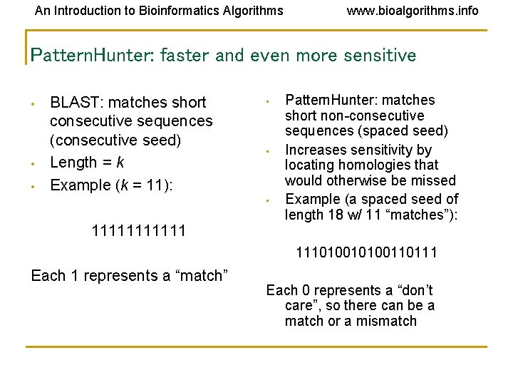 An Introduction to Bioinformatics Algorithms www. bioalgorithms. info Pattern. Hunter: faster and even more An Introduction to Bioinformatics Algorithms www. bioalgorithms. info Pattern. Hunter: faster and even more