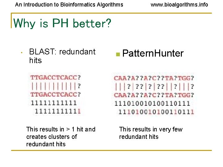 An Introduction to Bioinformatics Algorithms www. bioalgorithms. info Why is PH better? • BLAST: