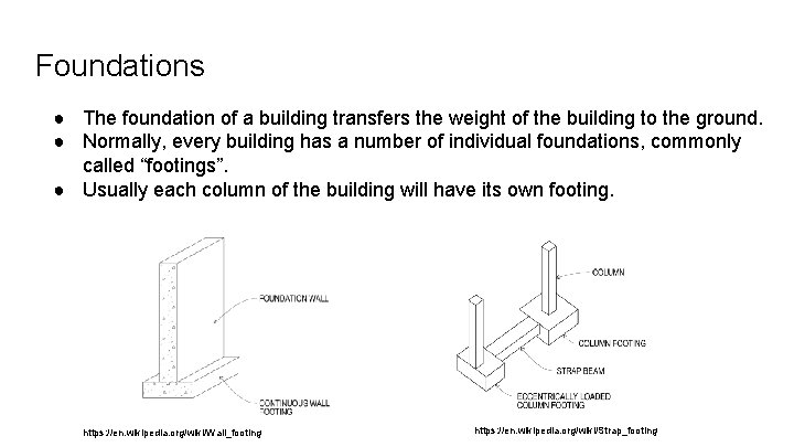 Foundations ● The foundation of a building transfers the weight of the building to