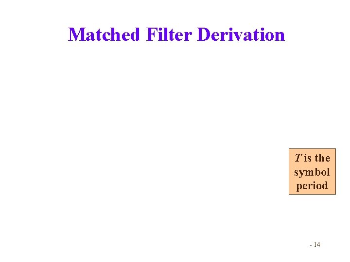 Matched Filter Derivation T is the symbol period 14 - 14 