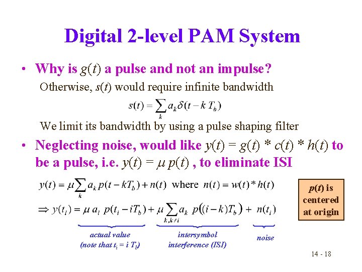 Digital 2 -level PAM System • Why is g(t) a pulse and not an