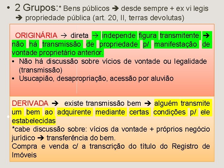  • 2 Grupos: * Bens públicos desde sempre + ex vi legis propriedade