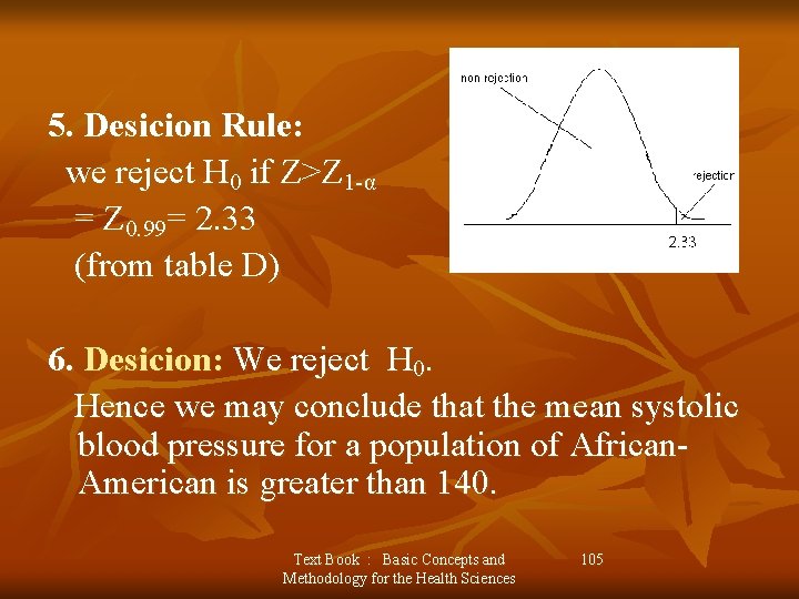 5. Desicion Rule: we reject H 0 if Z>Z 1 -α = Z 0.