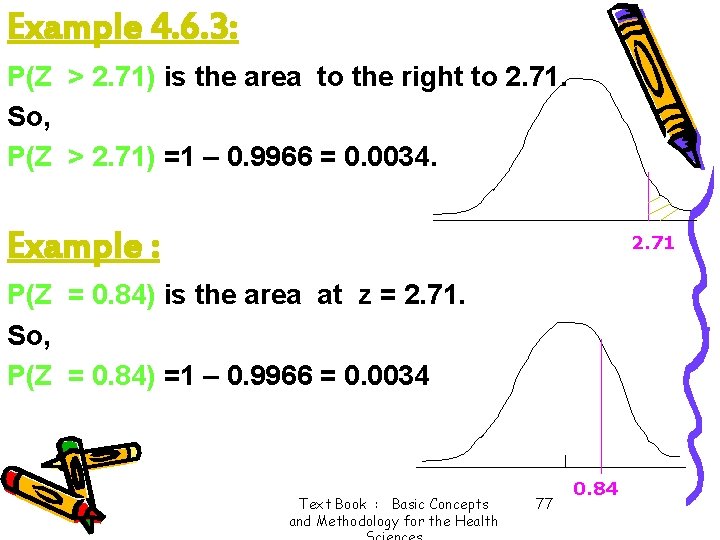 Example 4. 6. 3: P(Z > 2. 71) is the area to the right