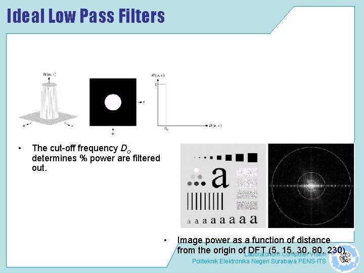 Ideal Low Pass Filters • The cut-off frequency Do determines % power are filtered