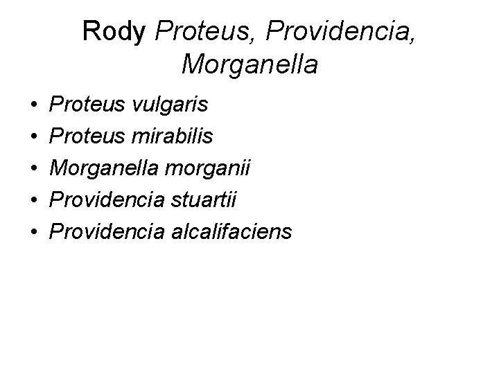 Rody Proteus, Providencia, Morganella • • • Proteus vulgaris Proteus mirabilis Morganella morganii Providencia