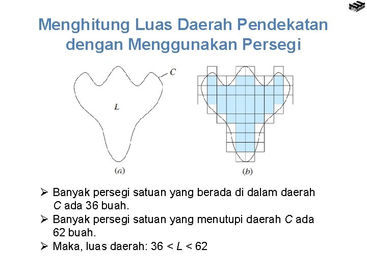 Menghitung Luas Daerah Pendekatan dengan Menggunakan Persegi Ø Banyak persegi satuan yang berada di