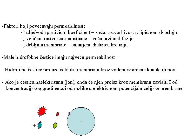 -Faktori koji povećavaju permeabilnost: -↑ ulje/voda particioni koeficijent = veća rastvorljivost u lipidnom dvosloju