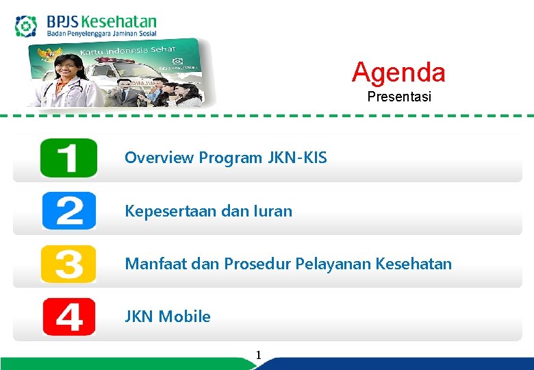 Agenda Presentasi Overview Program JKN-KIS Kepesertaan dan Iuran Manfaat dan Prosedur Pelayanan Kesehatan JKN