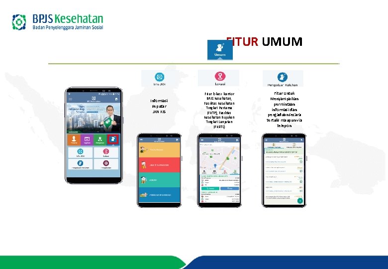 FITUR UMUM Informasi seputar JKN KIS Fitur lokasi kantor BPJS Kesehatan, Fasilitas Kesehatan Tingkat