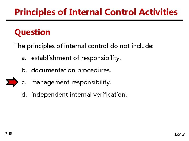 Principles of Internal Control Activities Question The principles of internal control do not include: