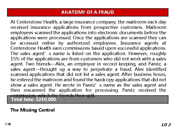 ANATOMY OF A FRAUD At Centerstone Health, a large insurance company, the mailroom each