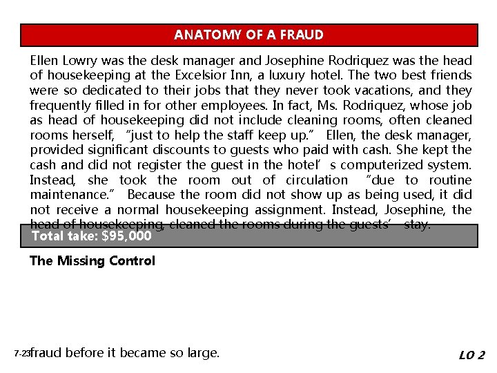 ANATOMY OF A FRAUD Ellen Lowry was the desk manager and Josephine Rodriquez was