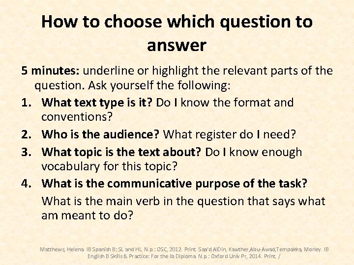 How to choose which question to answer 5 minutes: underline or highlight the relevant
