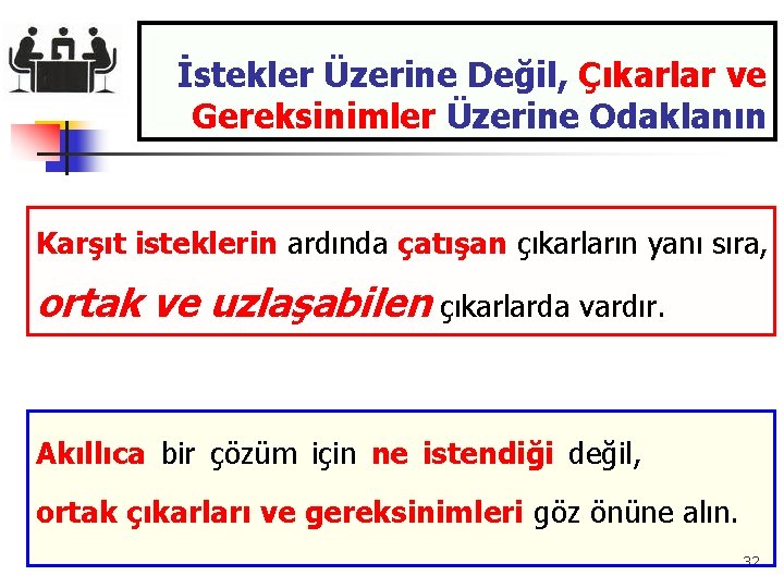 İstekler Üzerine Değil, Çıkarlar ve Gereksinimler Üzerine Odaklanın Karşıt isteklerin ardında çatışan çıkarların yanı