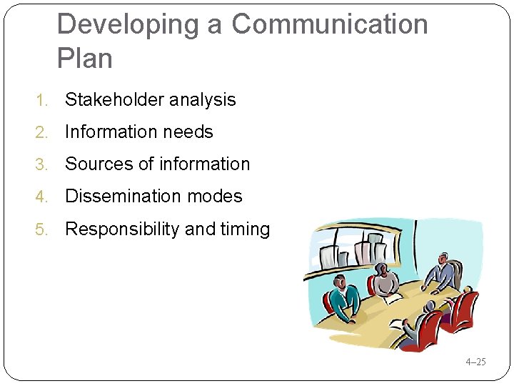 Developing a Communication Plan 1. Stakeholder analysis 2. Information needs 3. Sources of information