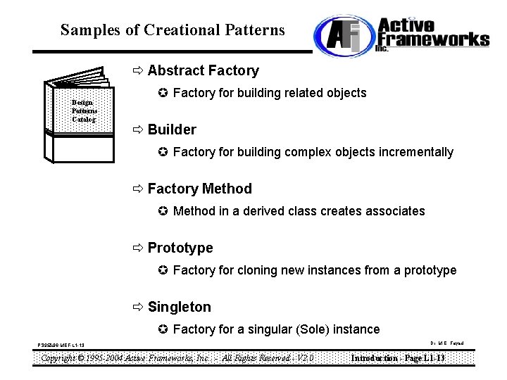 Samples of Creational Patterns ð Abstract Factory Design Patterns Catalog µ Factory for building