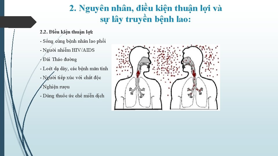 2. Nguyên nhân, điều kiện thuận lợi và sự lây truyền bệnh lao: 2.