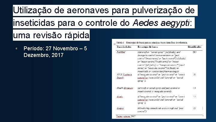 Utilização de aeronaves para pulverização de inseticidas para o controle do Aedes aegypti: uma