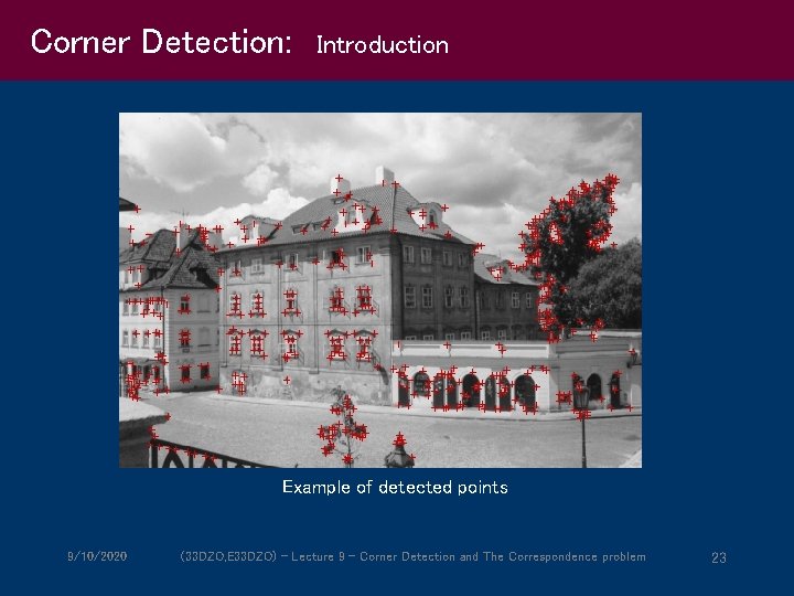 Corner Detection: Introduction Example of detected points 9/10/2020 (33 DZO, E 33 DZO) -