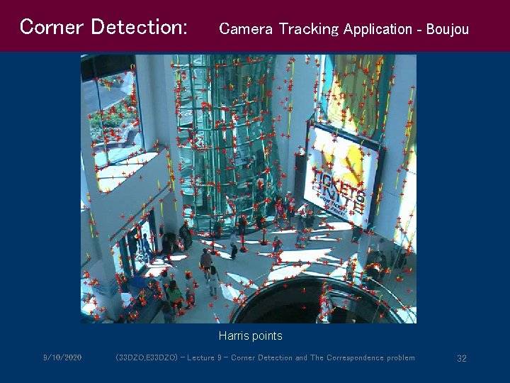 Corner Detection: Camera Tracking Application - Boujou Harris points 9/10/2020 (33 DZO, E 33