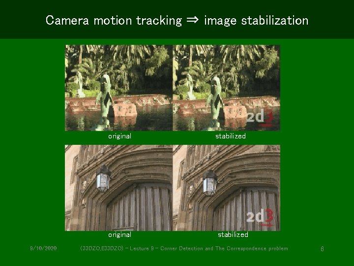 Camera motion tracking ⇒ image stabilization original 9/10/2020 stabilized (33 DZO, E 33 DZO)