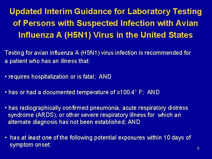 Updated Interim Guidance for Laboratory Testing of Persons with Suspected Infection with Avian Influenza