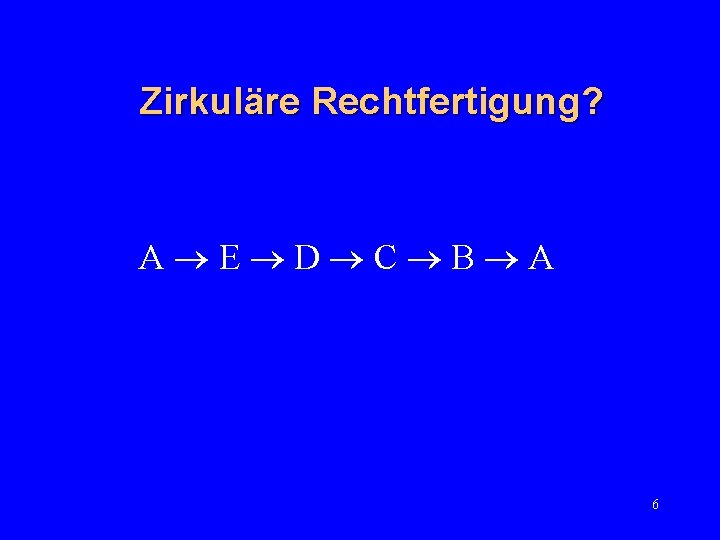 Zirkuläre Rechtfertigung? A E D C B A 6 