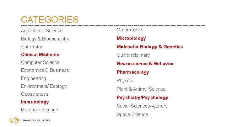 CATEGORIES Agricultural Science Mathematics Biology & Biochemistry Microbiology Chemistry Molecular Biology & Genetics Clinical