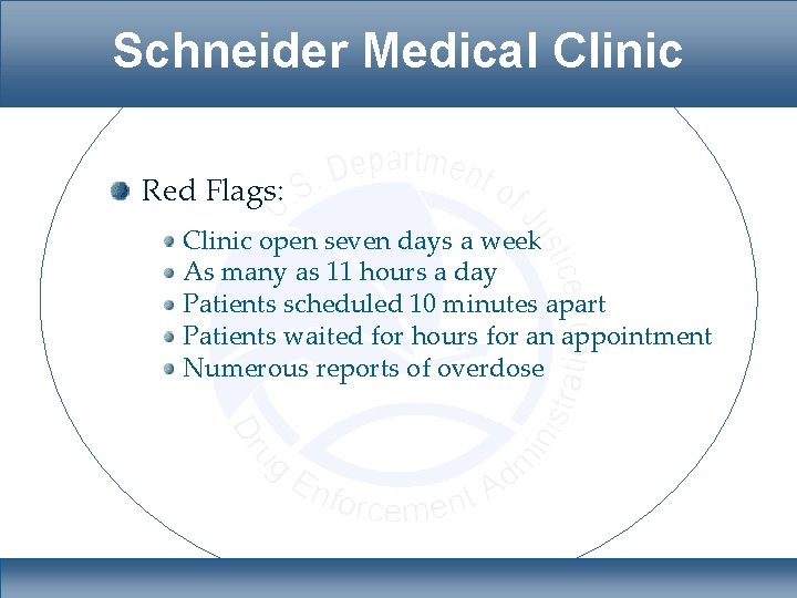 Schneider Medical Clinic Red Flags: Clinic open seven days a week As many as