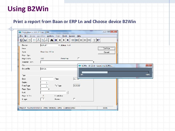 Using B 2 Win Print a report from Baan or ERP Ln and Choose