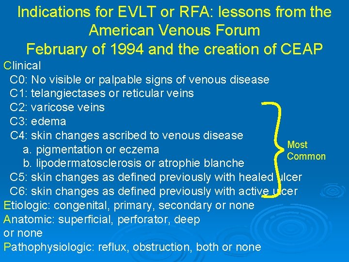 Indications for EVLT or RFA: lessons from the American Venous Forum February of 1994