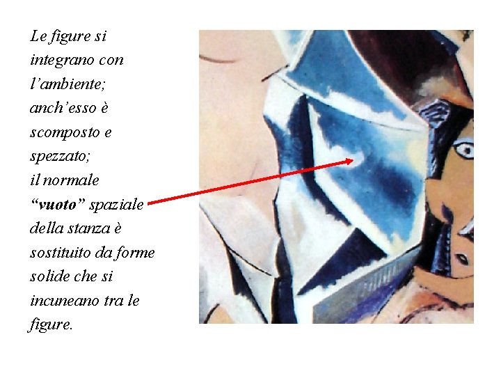 Le figure si integrano con l’ambiente; anch’esso è scomposto e spezzato; il normale “vuoto”