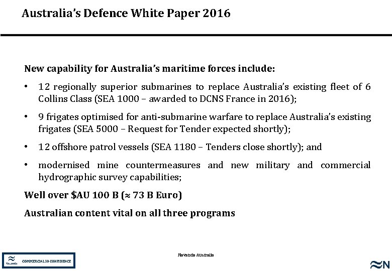 Australia’s Defence White Paper 2016 New capability for Australia’s maritime forces include: • 12
